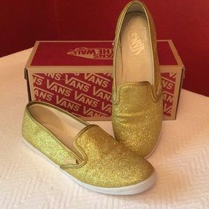 🔥 Vans Glitter Gold metallic comfy slip on shoes womens 7 Barely worn